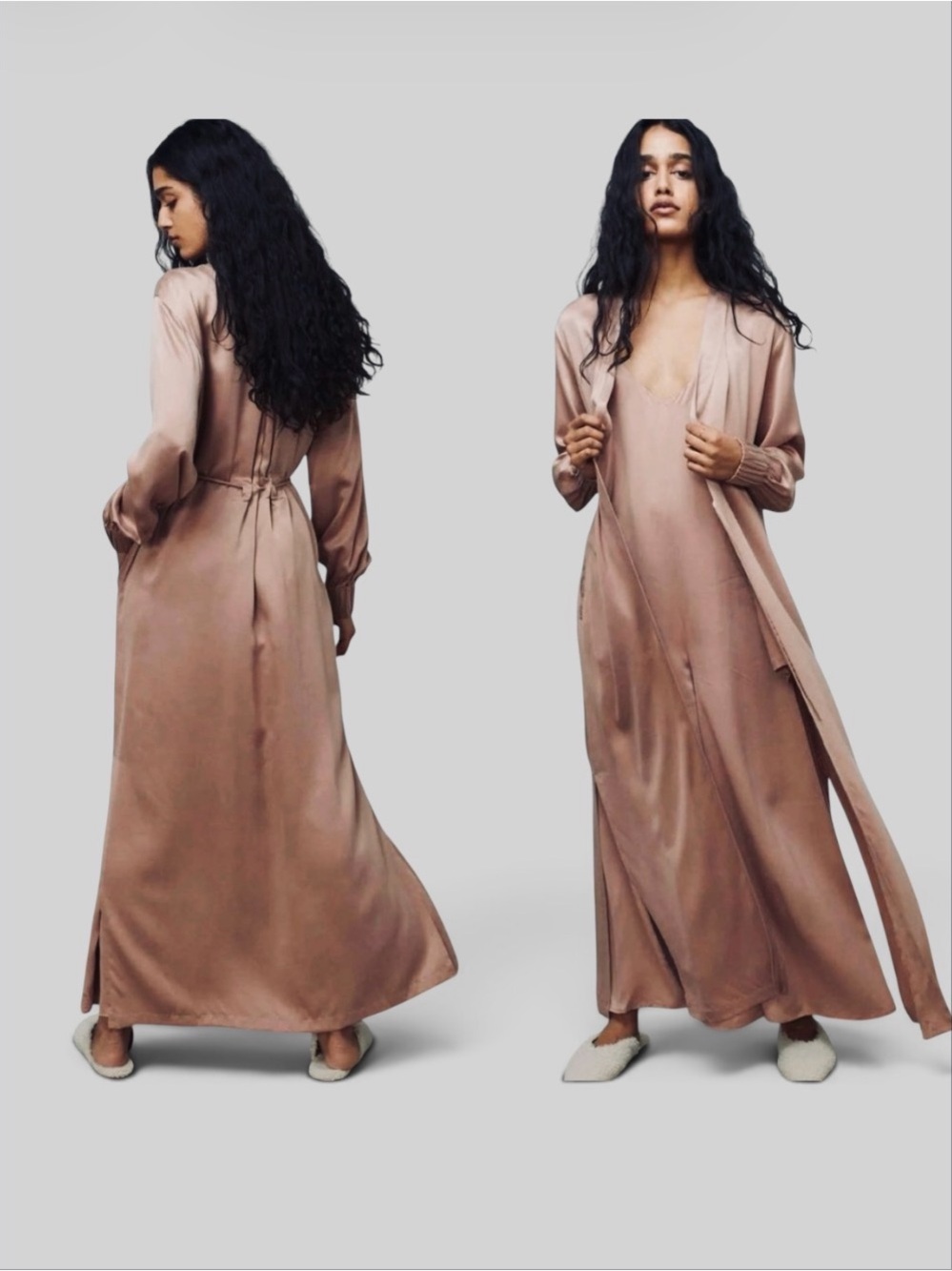 Lunya Washable Silk Long Robe Otium Tan XS/S NWOT - Picture 5 of 13